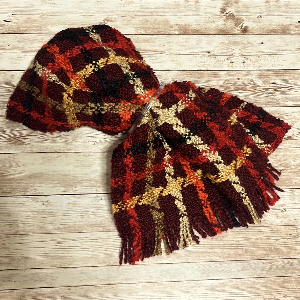 COPY - V. Fraas Scarf Maroon Gold Tan Black